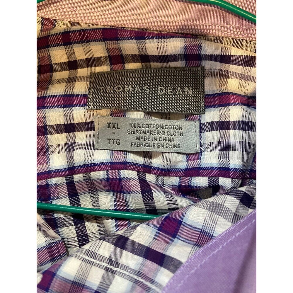 Men's XXL Button Down Shirt Long Sleeve Thomas Dean Cotton Purple Check - Picture 3 of 3